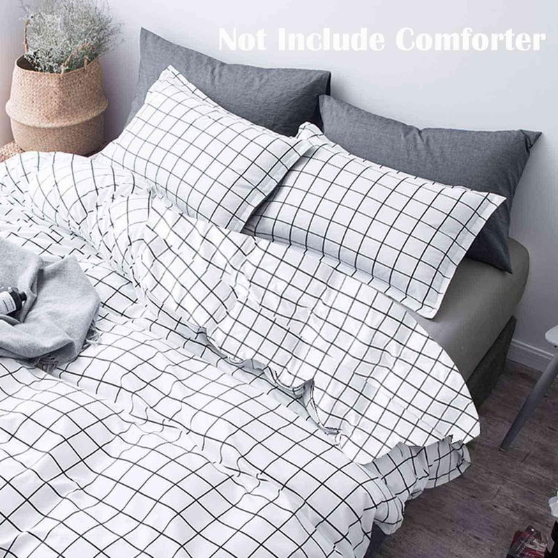 Nanko King Duvet Cover Set 3 pcs, 104x90 inch Geometric Cool Lightweight Microfiber Soft Luxury Quilt Cover with Zip Tie and 2 Pillowcase - Modern Bedding for Women Men, White Grid - Image 2